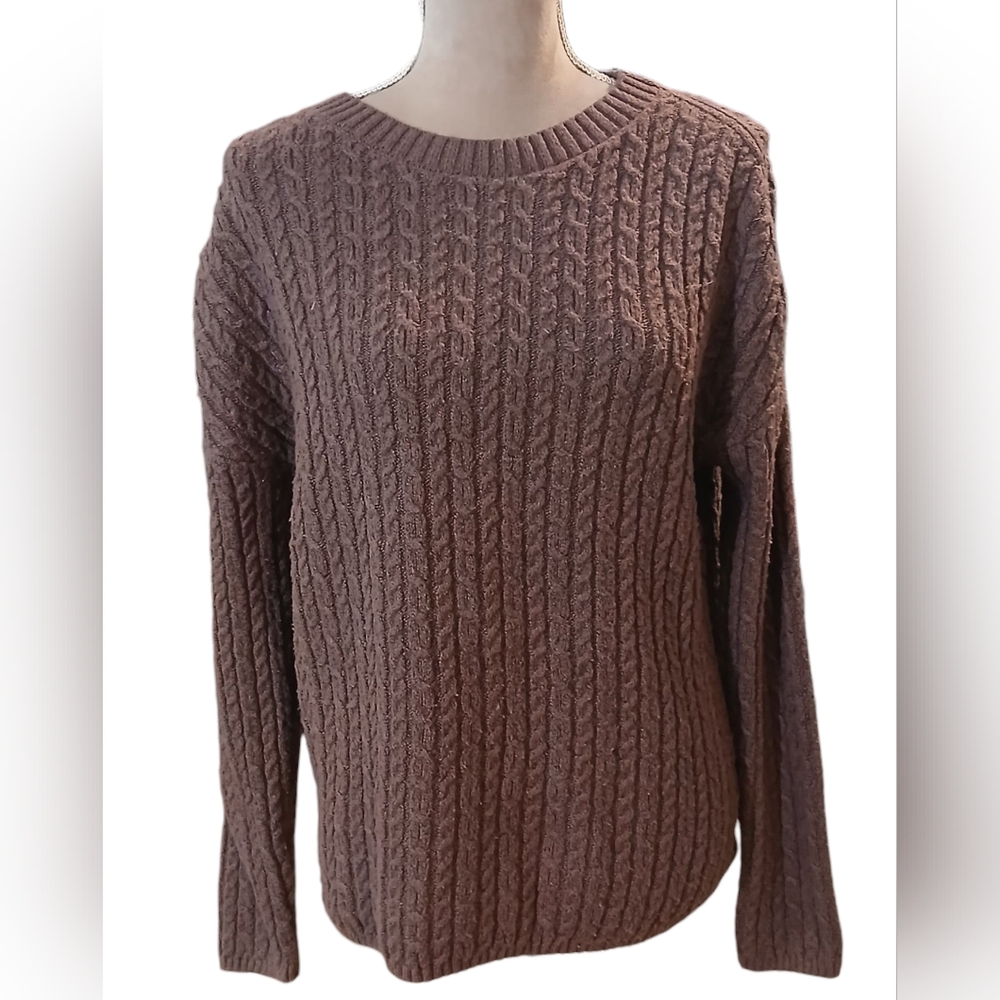 Wind River Cableknit Womans Crew Neck Purple Sweater Granola Girl Small Camp